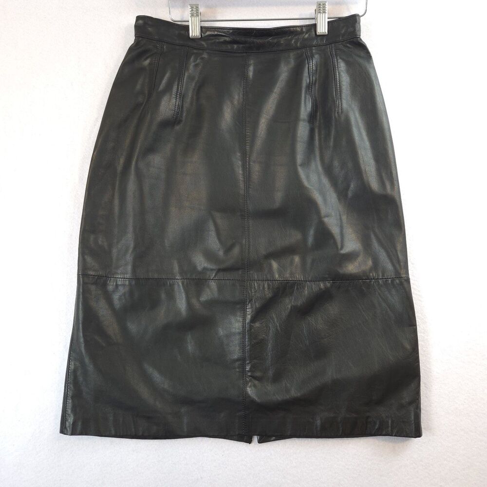 VTG 90s Y2K Evan Davies High Waisted Black Leather Pencil Skirt 10 Cowgirl Goth